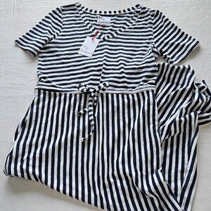 NWT Size Petite Small Cute Navy and White Cotton Polyester Knit Dress